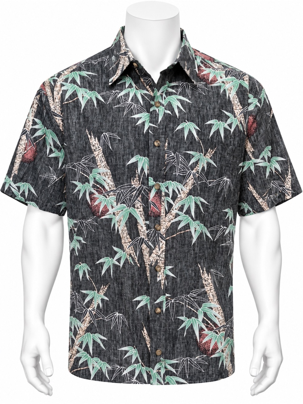 Vintage Tori Richard Black Green Tan Bamboo Print Hawaiian Cotton Men’s Shirt XL